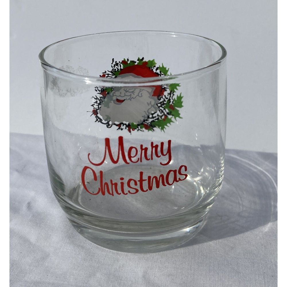 Anchor Merry Christmas Santa Head Highball Glass - Vintage 3" Tall Holiday Cup